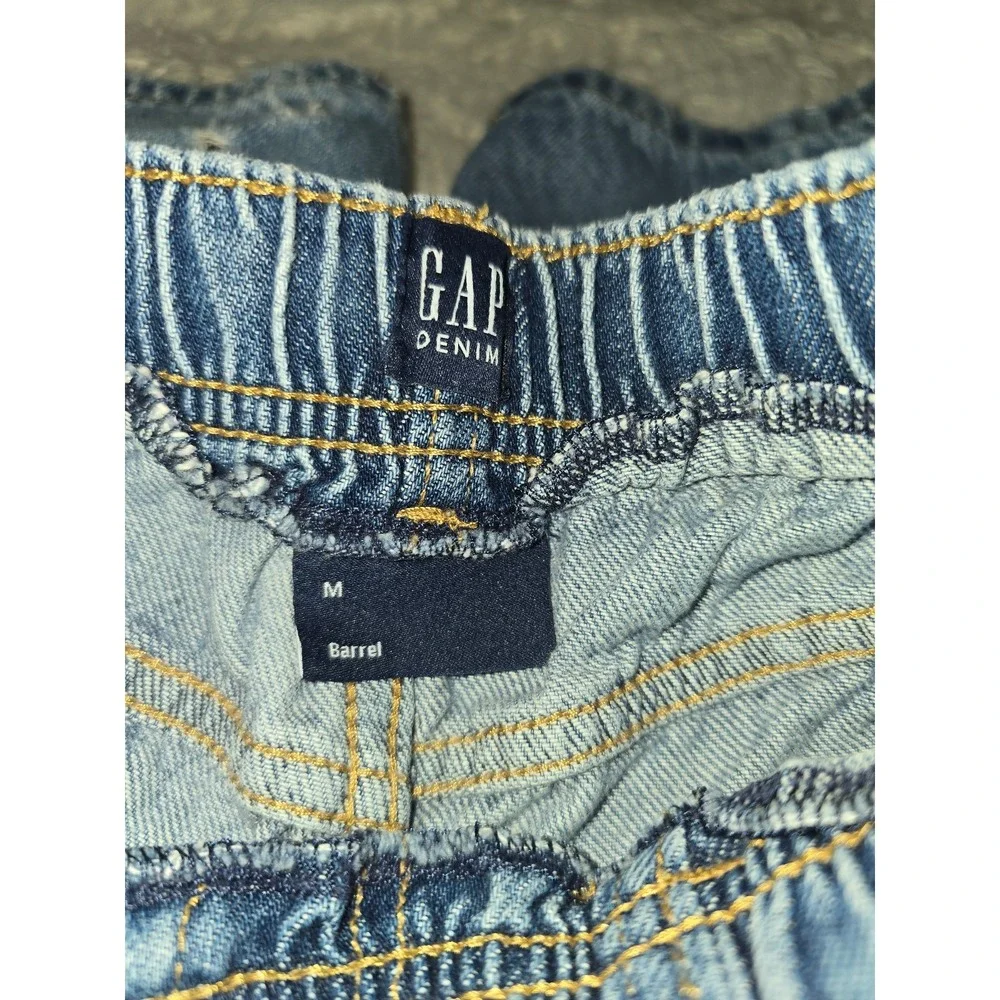 Gap Kids Barrel Jeans Size M Medium Blue Denim Elastic Waist Drawstring Balloon